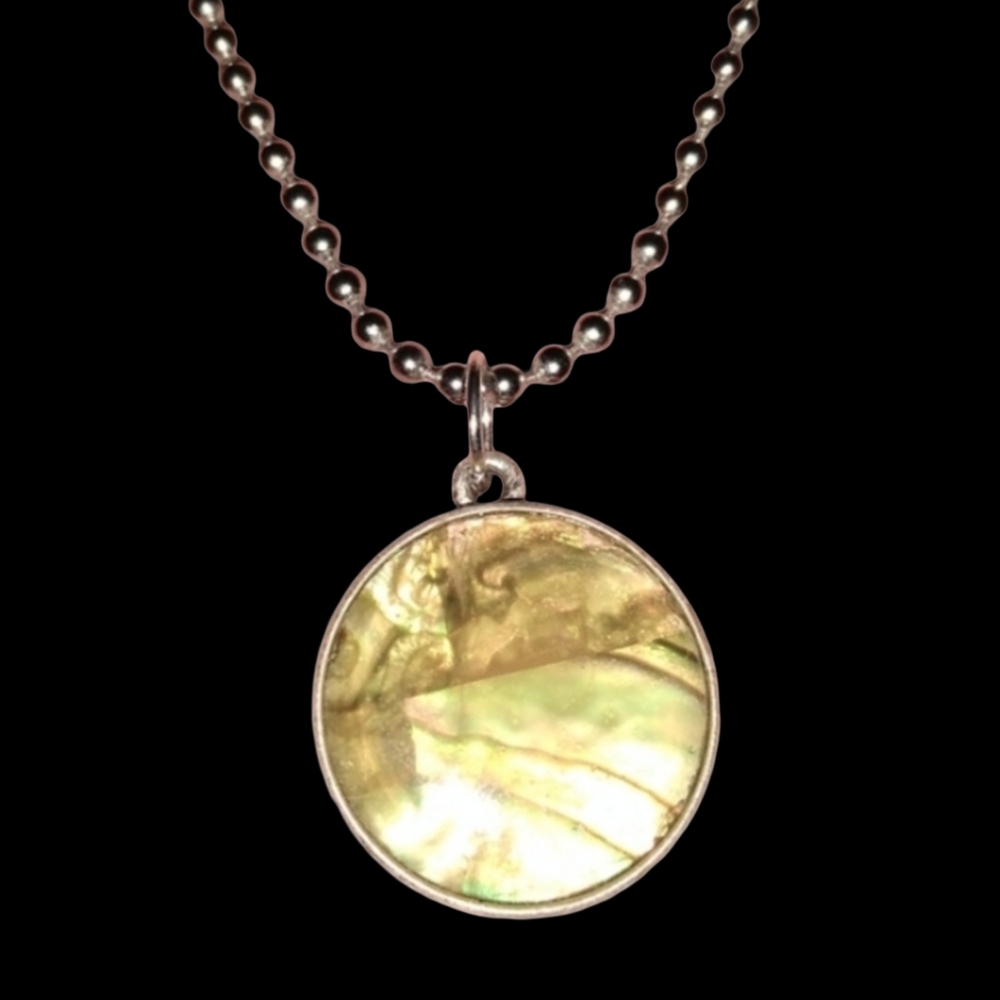 Vintage Gold Lime Abalone Silver Ball Link Necklace Chain Pendant Choker or Long